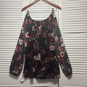 Unbranded Black Velvet Floral Long Sleeve Dress Size M
